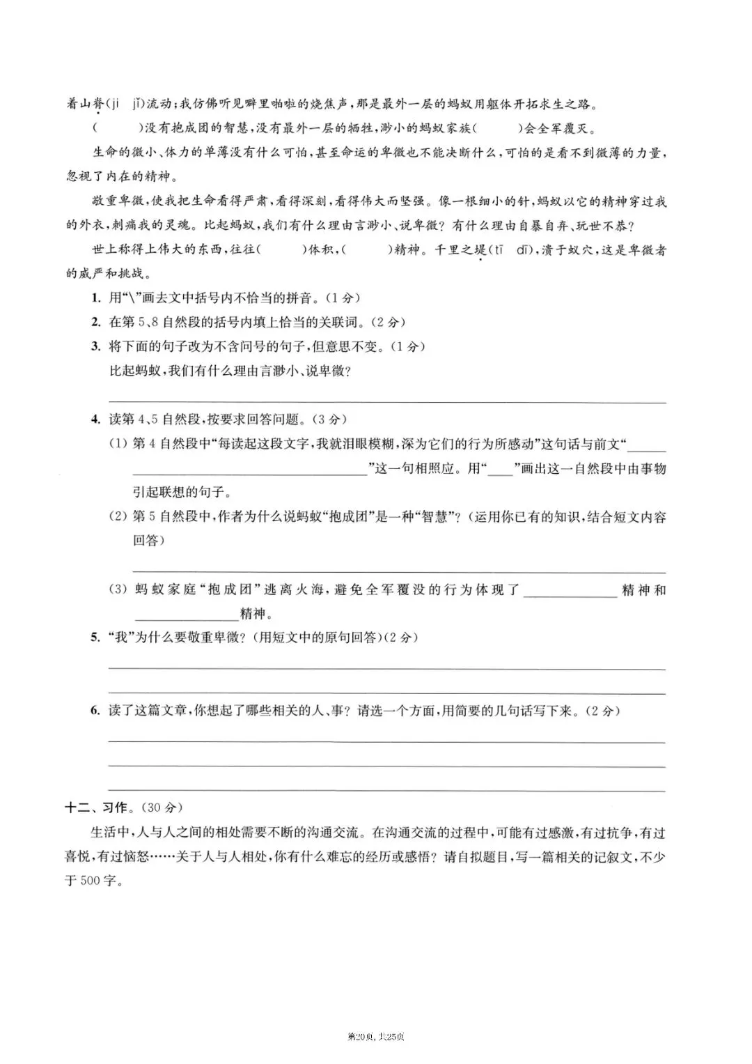 六上册语文期中押题试卷5套含答案完整版可打印-第20张图片-四季读书网