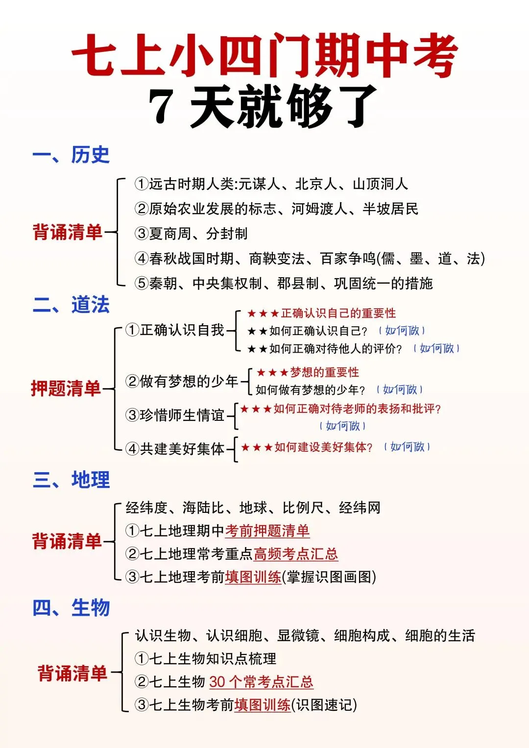 初一新教材七上小四门课文重点知识点梳理背读总结电子打印版!(2026 新)-第1张图片-四季读书网 初一新教材七上小四门课文重点知识点梳理背读总结电子打印版!(2026 新)-第1张图片-四季读书网