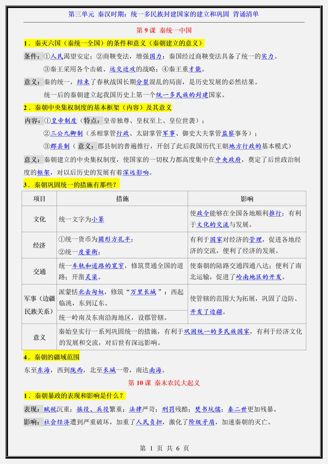 初一 | 新教材七年级上册历史知识点总结归纳背诵清单,2026完整版可打印-第11张图片-四季读书网 初一 | 新教材七年级上册历史知识点总结归纳背诵清单,2026完整版可打印-第11张图片-四季读书网