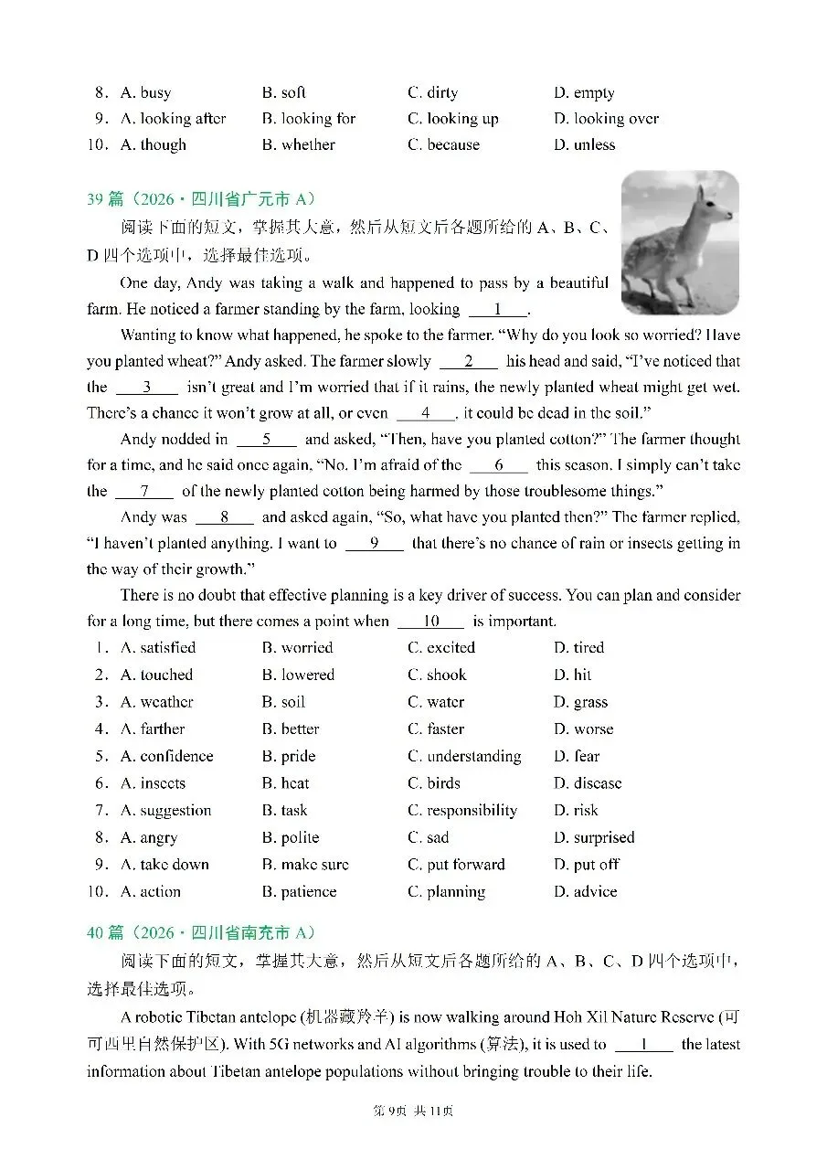 2027中考完形填空专项练习(四) | (含答案,可打印)-第9张图片-四季读书网