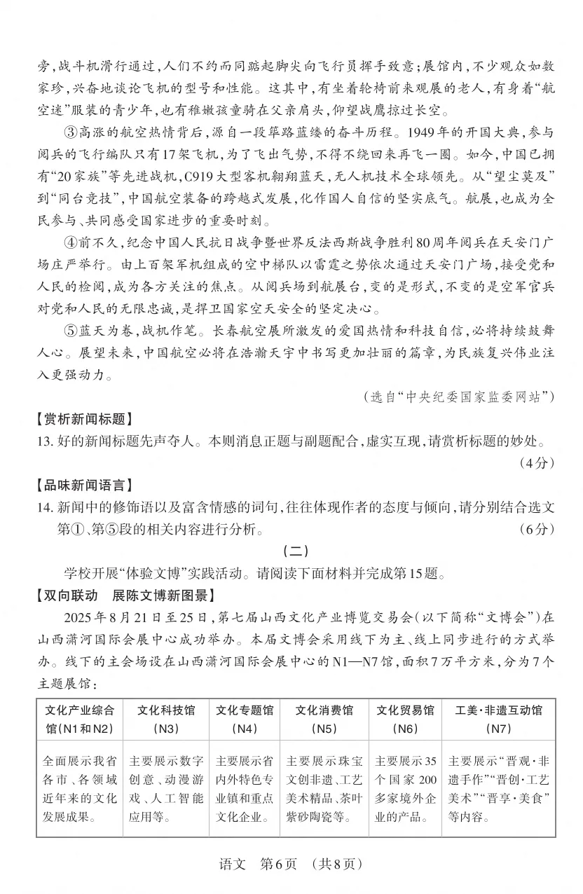 2025-2026晋文源初一、初二、初三期中考试语文试卷及答案,附带作文范例6篇-第20张图片-四季读书网