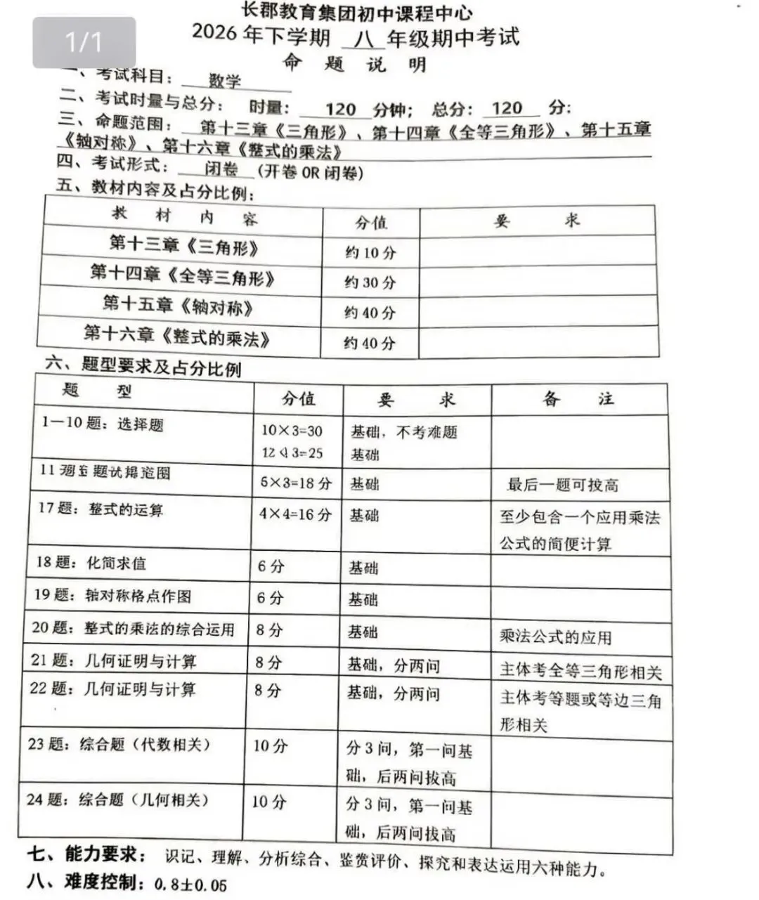 速看!2026年长郡初一到初三期中命题说明来了-第5张图片-四季读书网