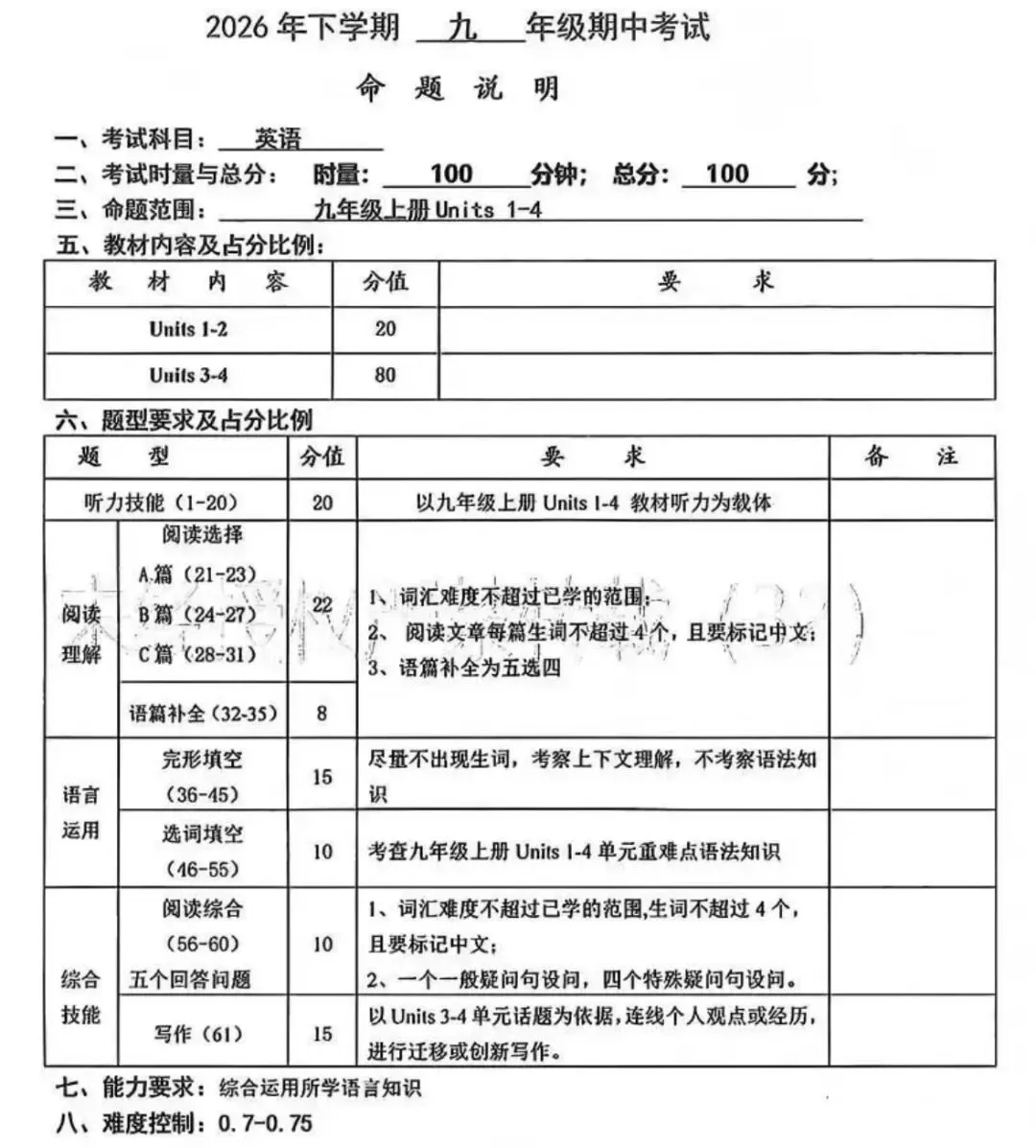 速看!2026年长郡初一到初三期中命题说明来了-第9张图片-四季读书网