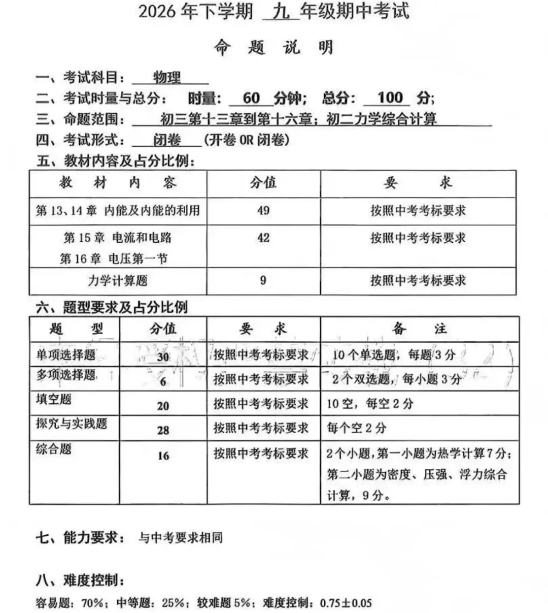 速看!2026年长郡初一到初三期中命题说明来了-第10张图片-四季读书网