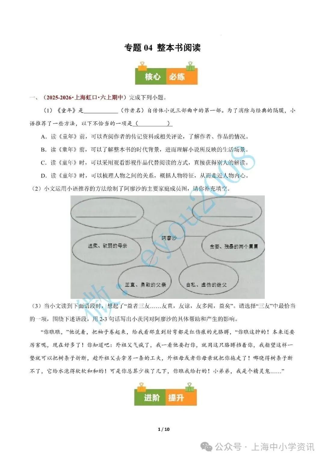 专题 04 整本书阅读(期中真题汇编,上海专用)---六年级语文上册(1)-第2张图片-四季读书网