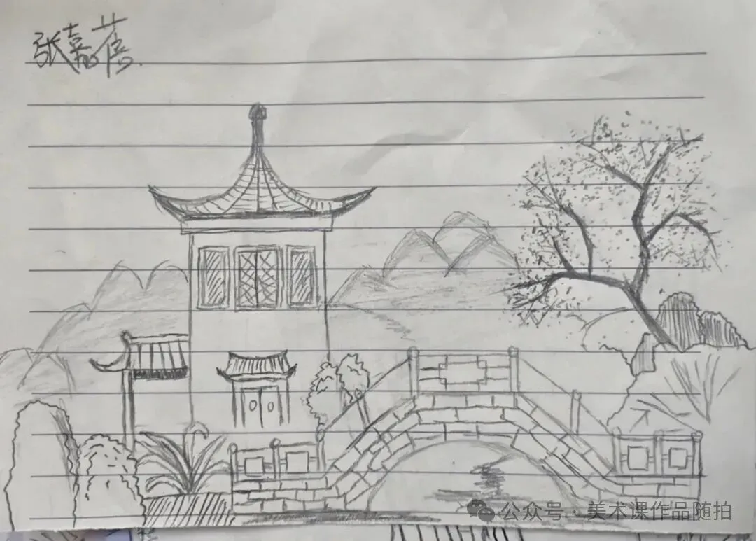 初二12班美术课堂作品《古典园林》-第6张图片-四季读书网