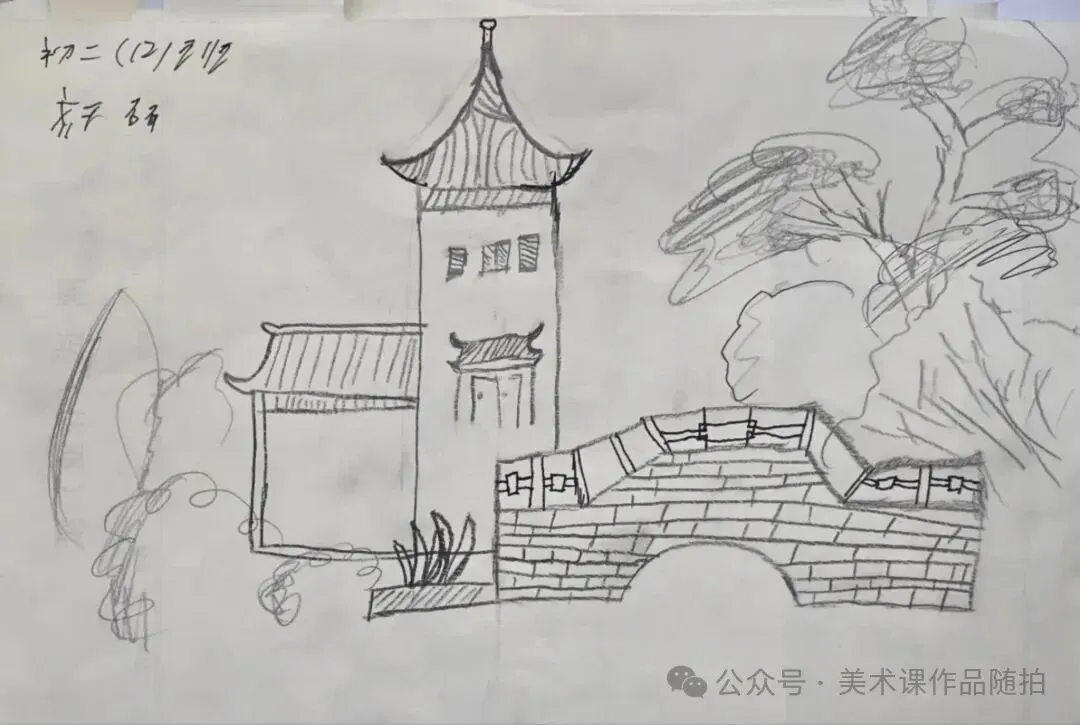 初二12班美术课堂作品《古典园林》-第7张图片-四季读书网