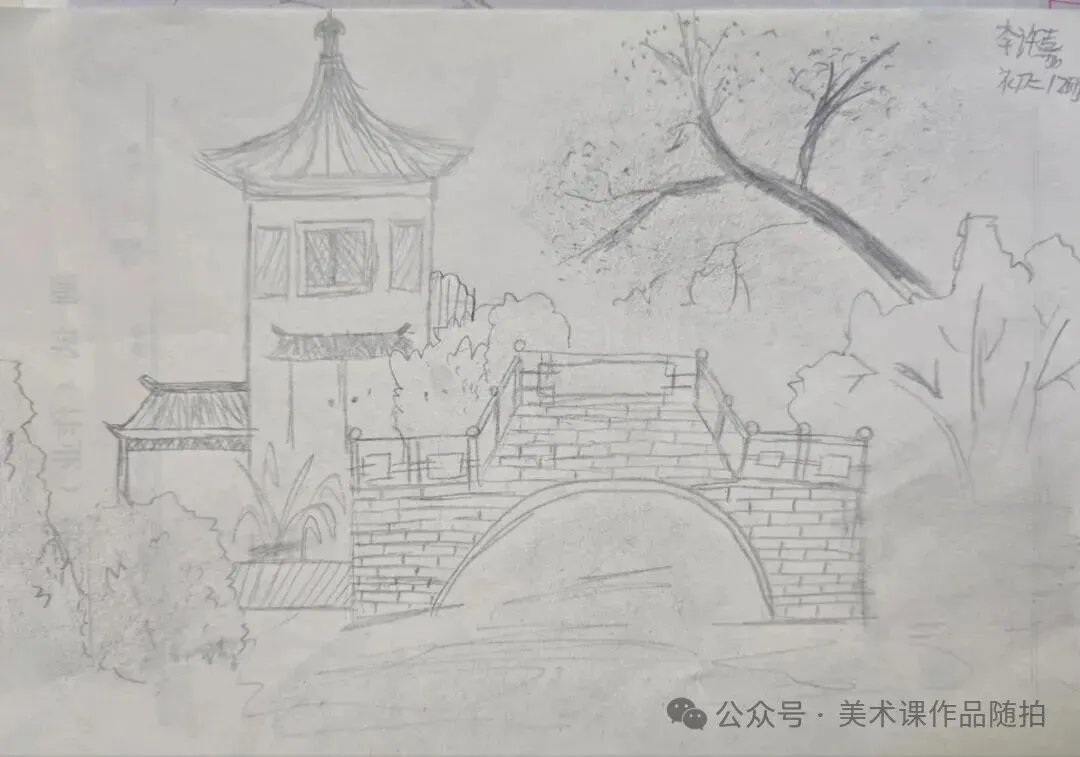 初二12班美术课堂作品《古典园林》-第16张图片-四季读书网