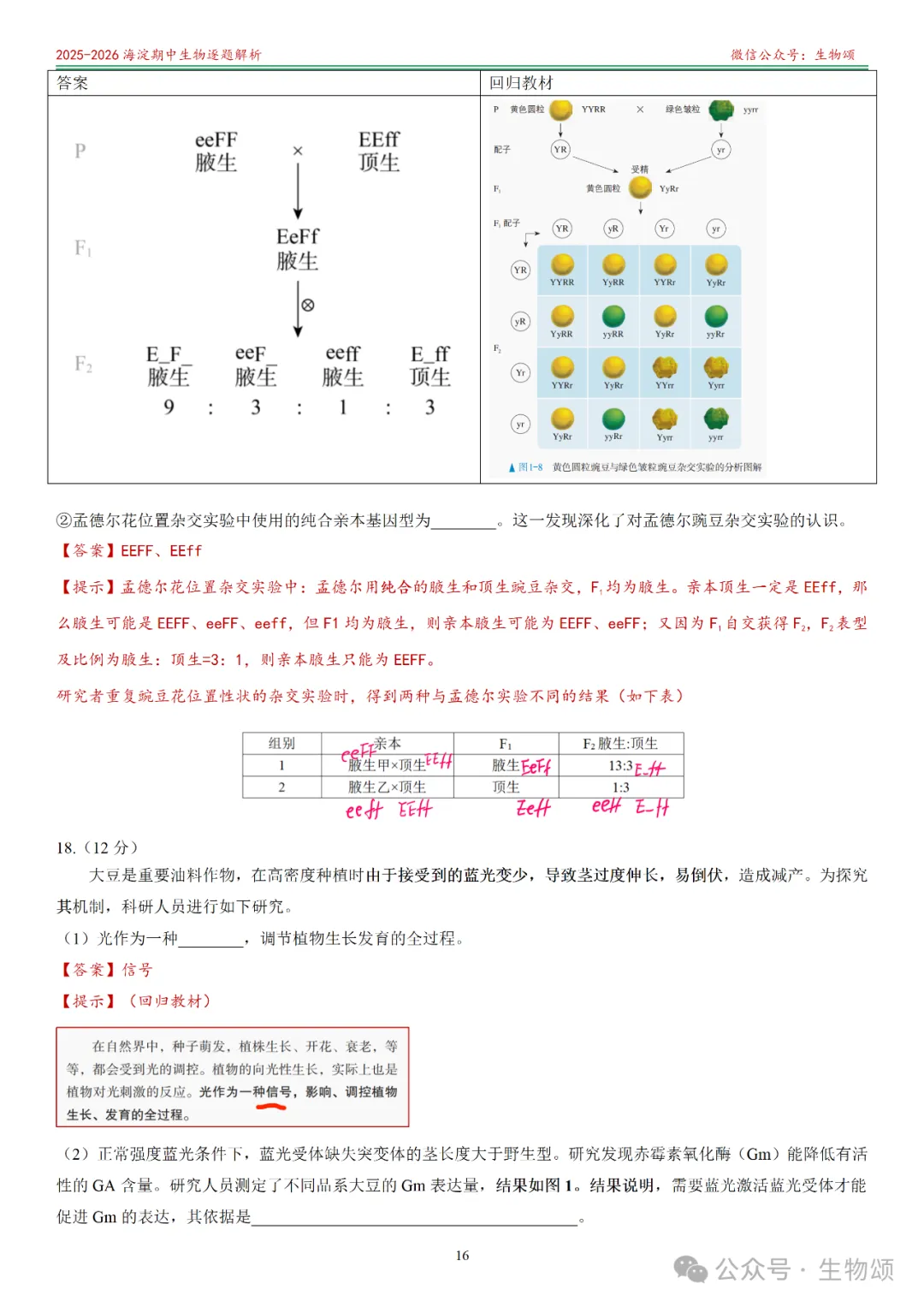 【逐题解析+回归教材+回归真题】2025-2026海淀期中(上)高三生物(全网唯一)-第16张图片-四季读书网