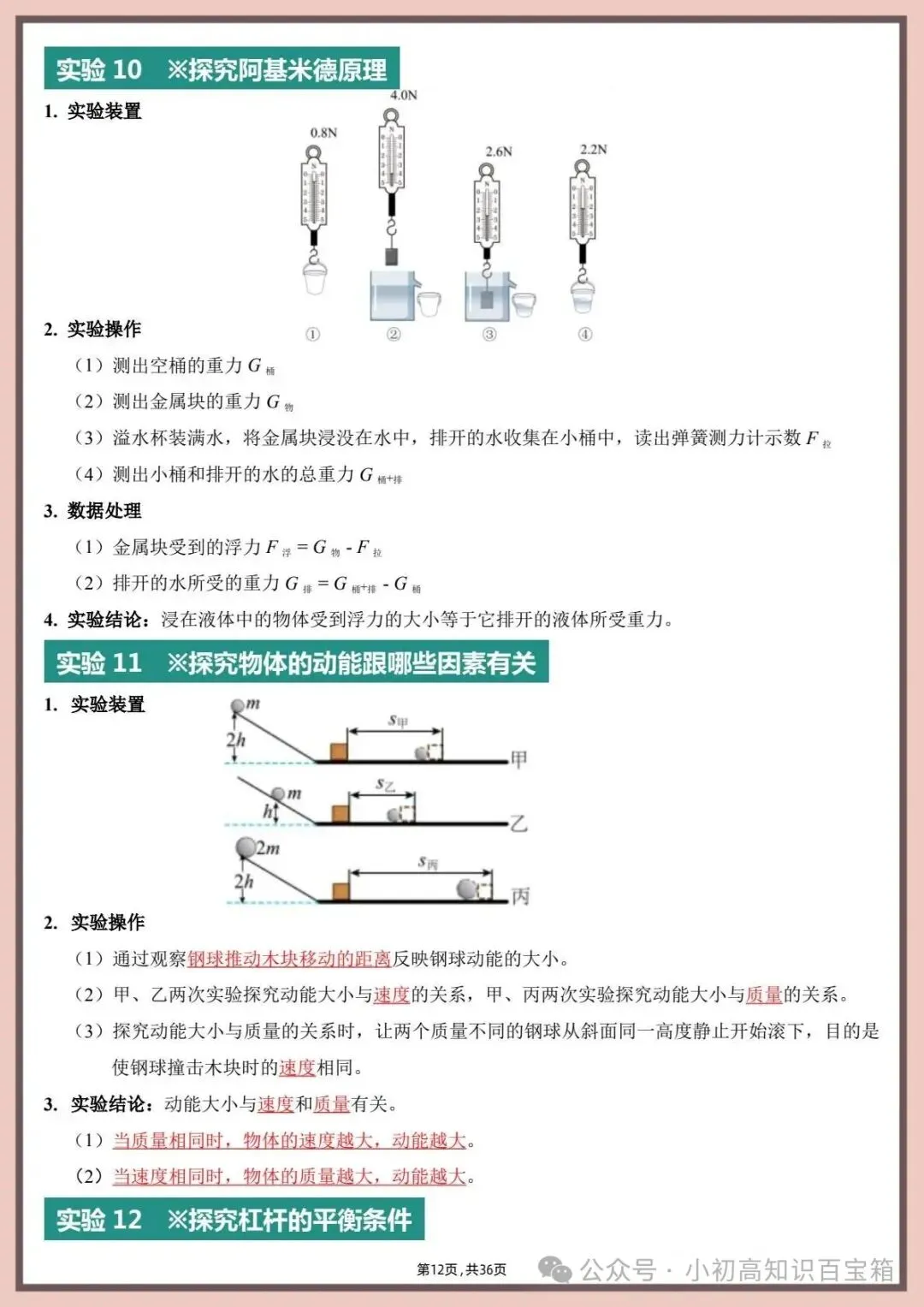 2026年新版【中考物理】实验总结(重点复习资料,背诵版)电子版可打印-第13张图片-四季读书网