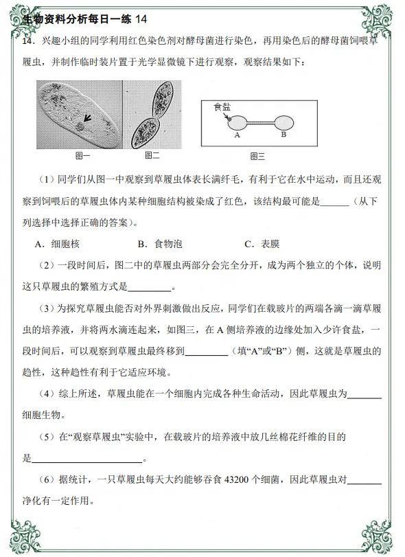 初一|七年级上册生物《全册知识点资料分析每日一练》,共54页含答案,可打印练习-第4张图片-四季读书网