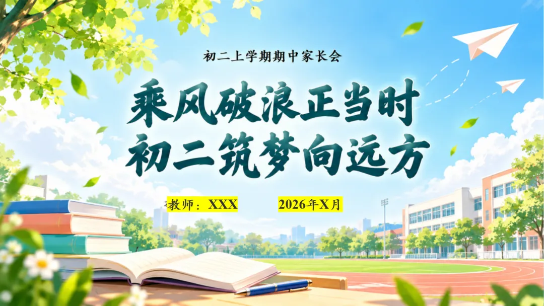初二上学期期中家长会:乘风破浪正当时, 初二筑梦向远方-第1张图片-四季读书网