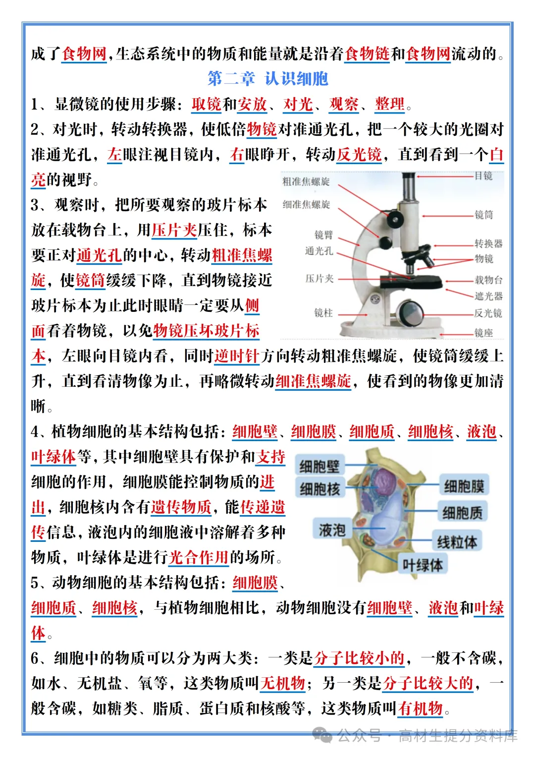【初一】新版七年级上册生物必背概念清单,完整版可打印(2026)-第2张图片-四季读书网 【初一】新版七年级上册生物必背概念清单,完整版可打印(2026)-第2张图片-四季读书网