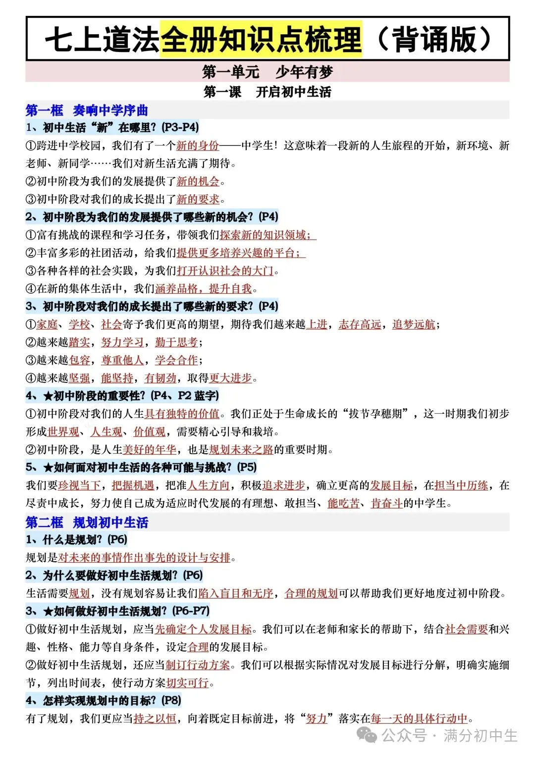 初一新教材七上道法全册课文核心知识点梳理背读+默写总结电子打印版!(2026 新)-第1张图片-四季读书网 初一新教材七上道法全册课文核心知识点梳理背读+默写总结电子打印版!(2026 新)-第1张图片-四季读书网