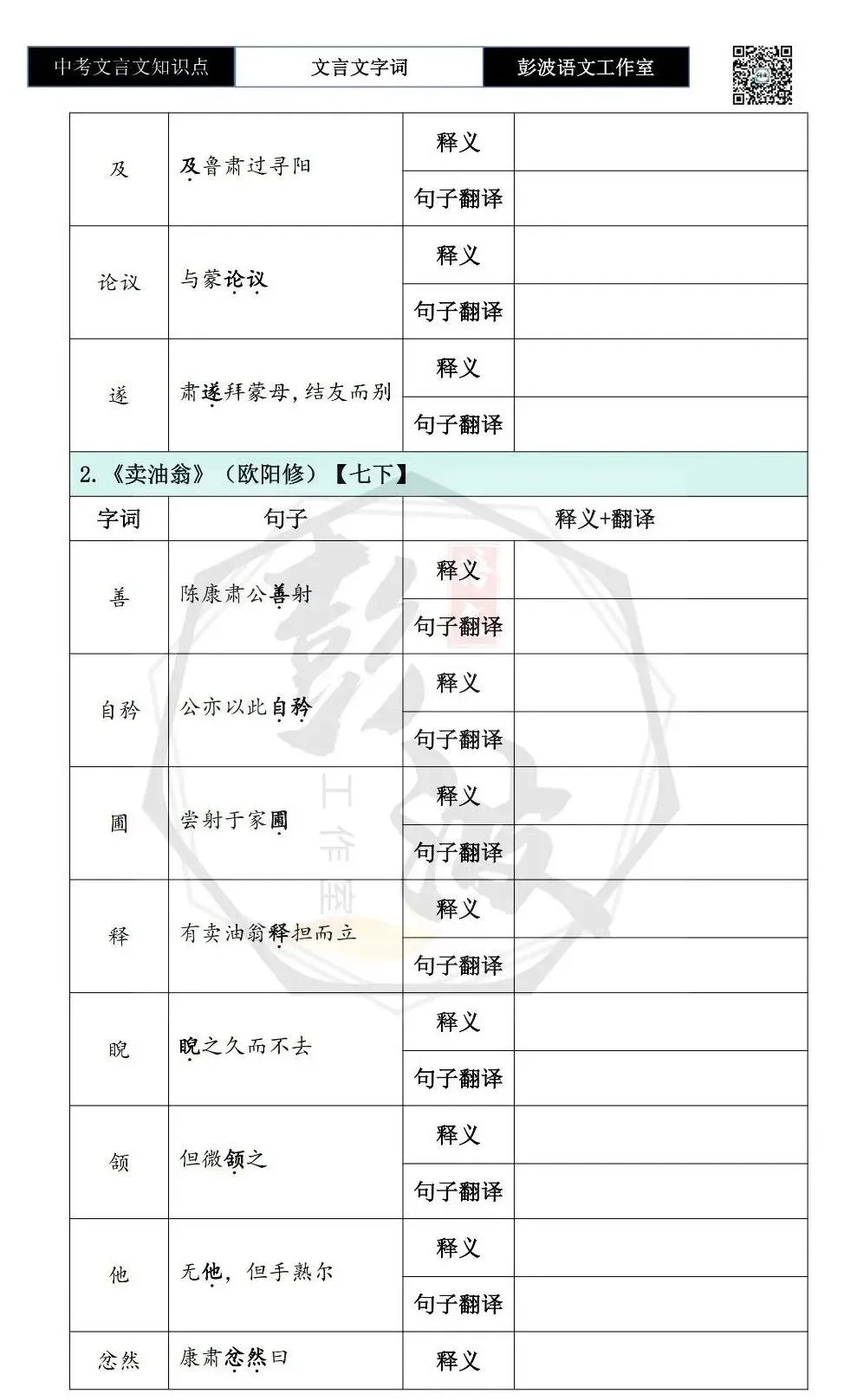 【中考文言文专项】04重点实词-七年级下自测(2元)-第7张图片-四季读书网