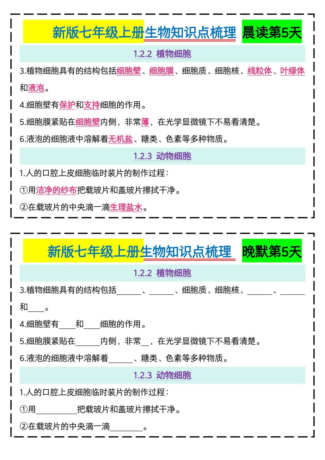 初一2026新版【七上生物】全册核心知识点早背晚默,完整版可打印-第7张图片-四季读书网