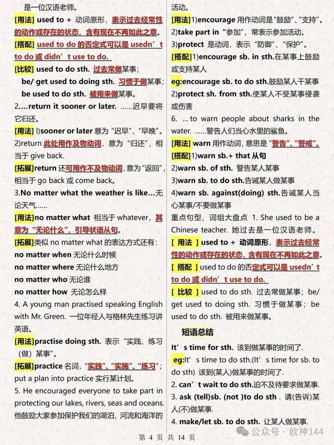 中考英语语法笔记,14页全覆盖-第5张图片-四季读书网