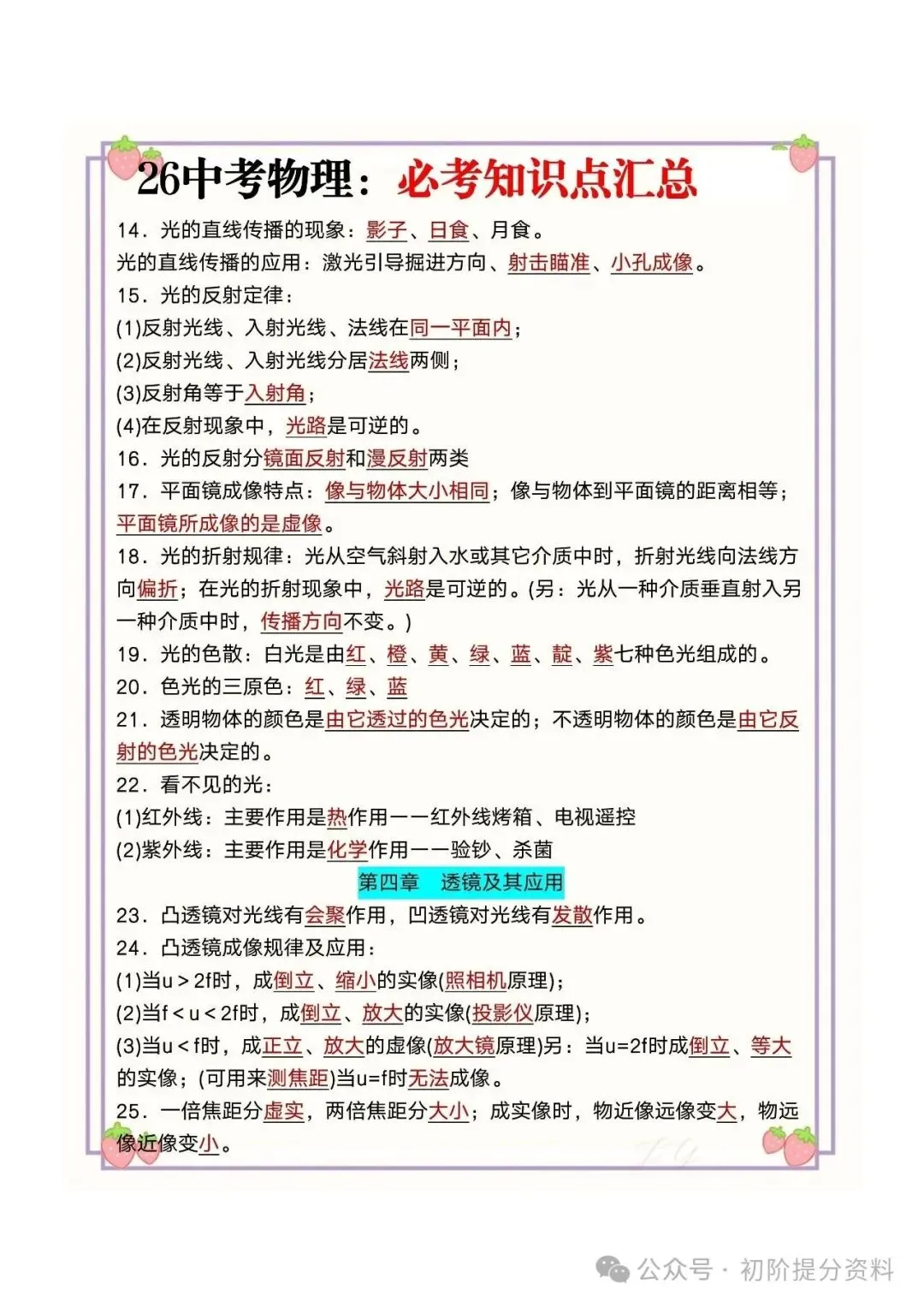 【攻略干货】26中考物理:必考知识点汇总(可分享)-第3张图片-四季读书网 【攻略干货】26中考物理:必考知识点汇总(可分享)-第3张图片-四季读书网