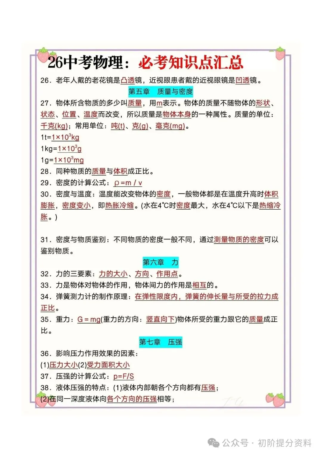 【攻略干货】26中考物理:必考知识点汇总(可分享)-第4张图片-四季读书网 【攻略干货】26中考物理:必考知识点汇总(可分享)-第4张图片-四季读书网