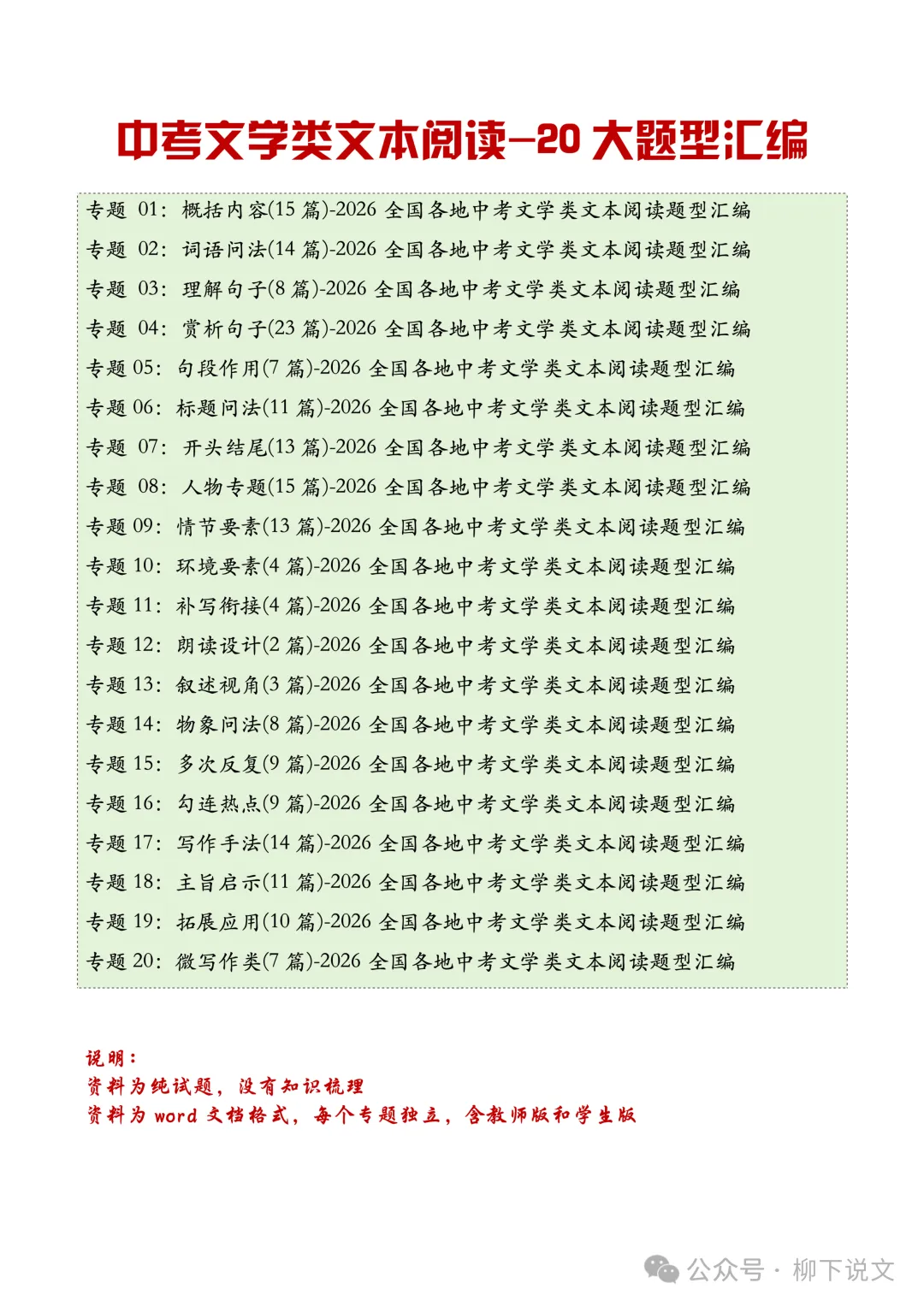2026全国各地中考文学类阅读20种题型汇编-“标题类”问法-第2张图片-四季读书网