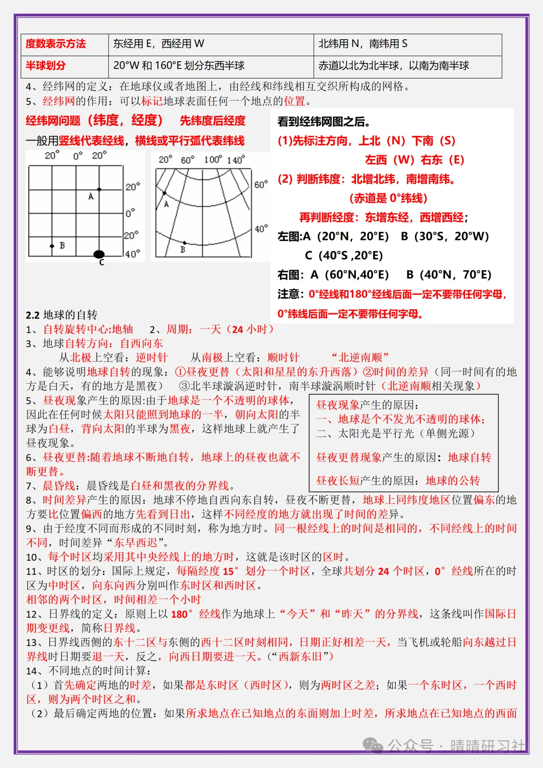 初一2026新版【七上地理】星球版期中复习必背考点知识梳理,完整版可打印-第5张图片-四季读书网