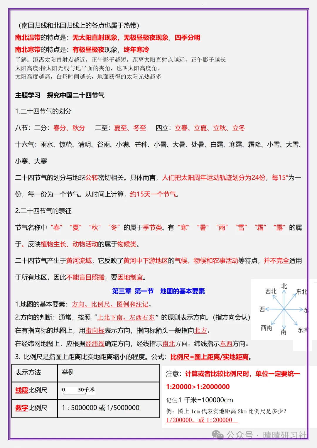 初一2026新版【七上地理】星球版期中复习必背考点知识梳理,完整版可打印-第7张图片-四季读书网