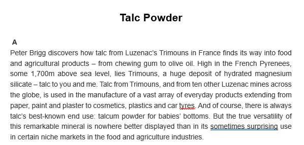雅思阅读近期高频真题:滑石粉 Talc Powder-第5张图片-四季读书网
