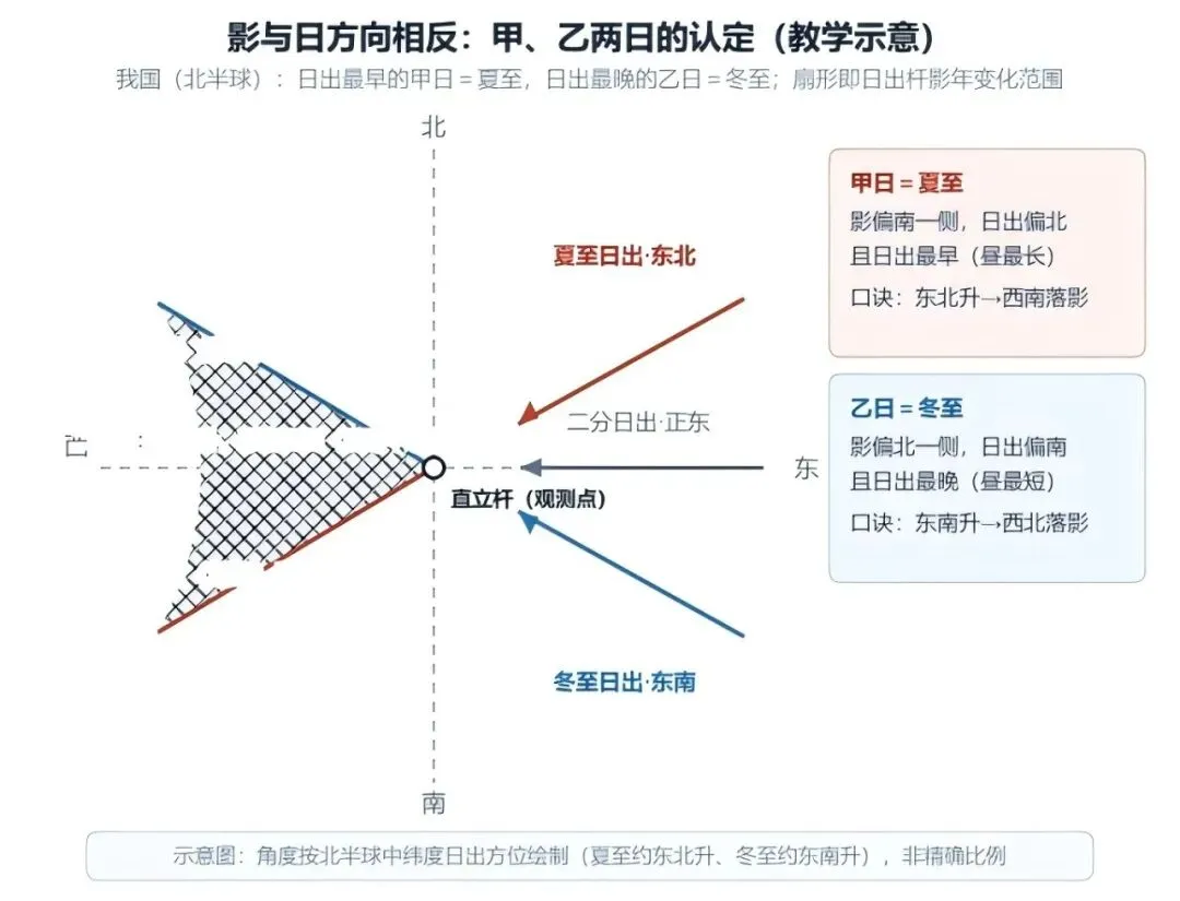 【地球运动真题精讲】一张杆影年变化图,量出两地的南北与东西(2024年1月浙江高考地理22—23题-第2张图片-四季读书网