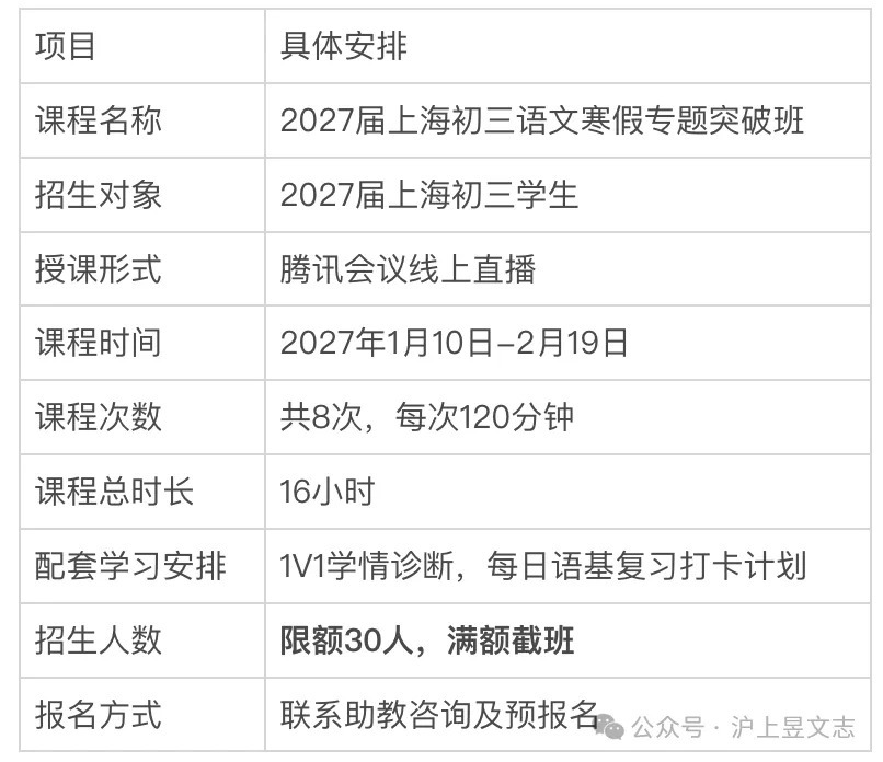 2027届上海初三语文寒假专题突破班来了!-第1张图片-四季读书网 2027届上海初三语文寒假专题突破班来了!-第1张图片-四季读书网