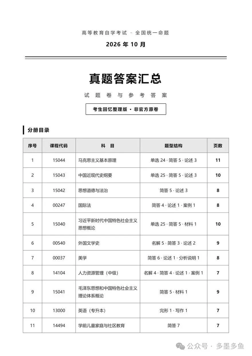 对答案!完整版2026年10月自考真题答案已上线-第1张图片-四季读书网