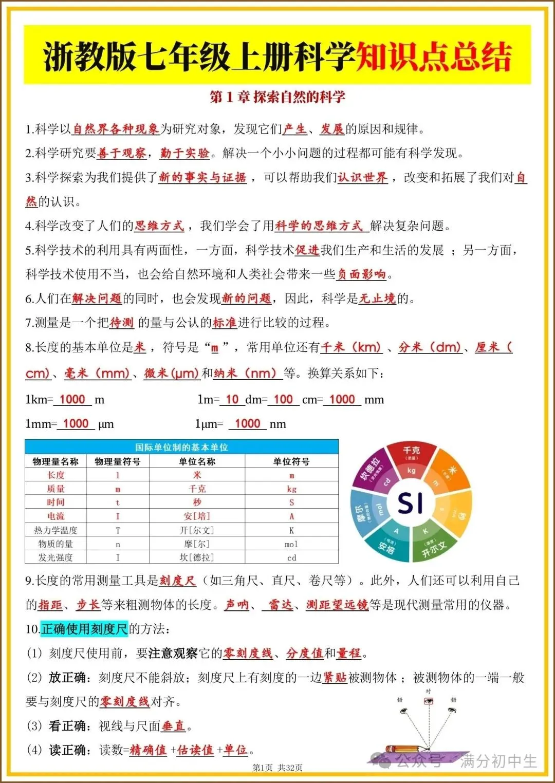 初一新教材浙教版七上科学期中必背知识考点梳理复习总结电子打印版!(2026 新)-第1张图片-四季读书网 初一新教材浙教版七上科学期中必背知识考点梳理复习总结电子打印版!(2026 新)-第1张图片-四季读书网