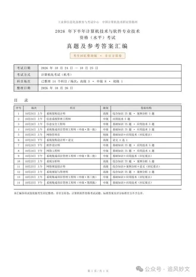 2026下半年软考真题汇总,第1-4批系统集成项目管理工程师考后答案 速来估分-第1张图片-四季读书网