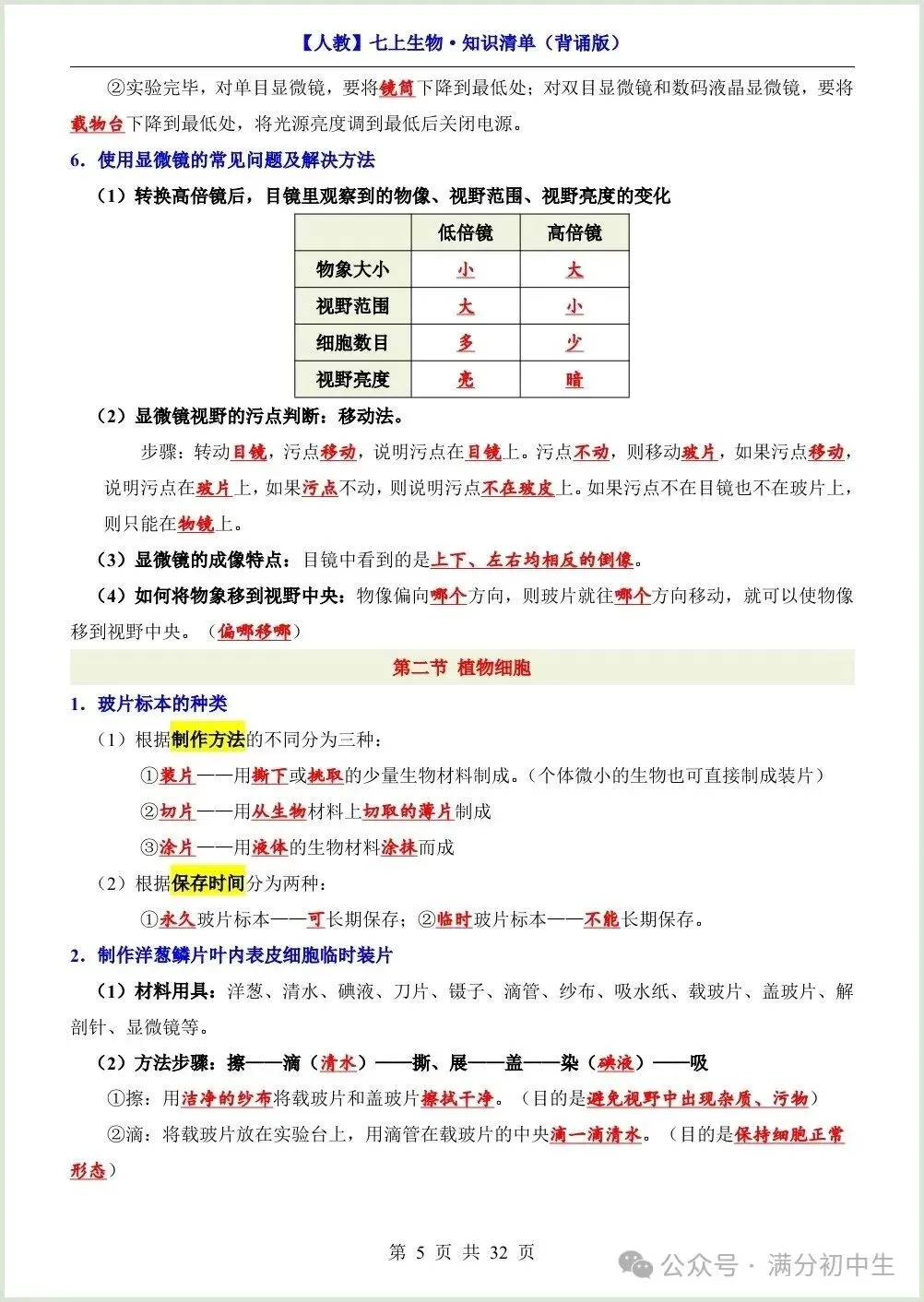初一新教材七上生物期中必背知识考点梳理复习总结电子打印版!(2026 新)-第5张图片-四季读书网 初一新教材七上生物期中必背知识考点梳理复习总结电子打印版!(2026 新)-第5张图片-四季读书网
