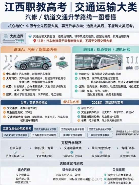江西职教高考 19 大类深度解析|交通运输大类|汽修 / 轨道交通升学路线-第1张图片-四季读书网