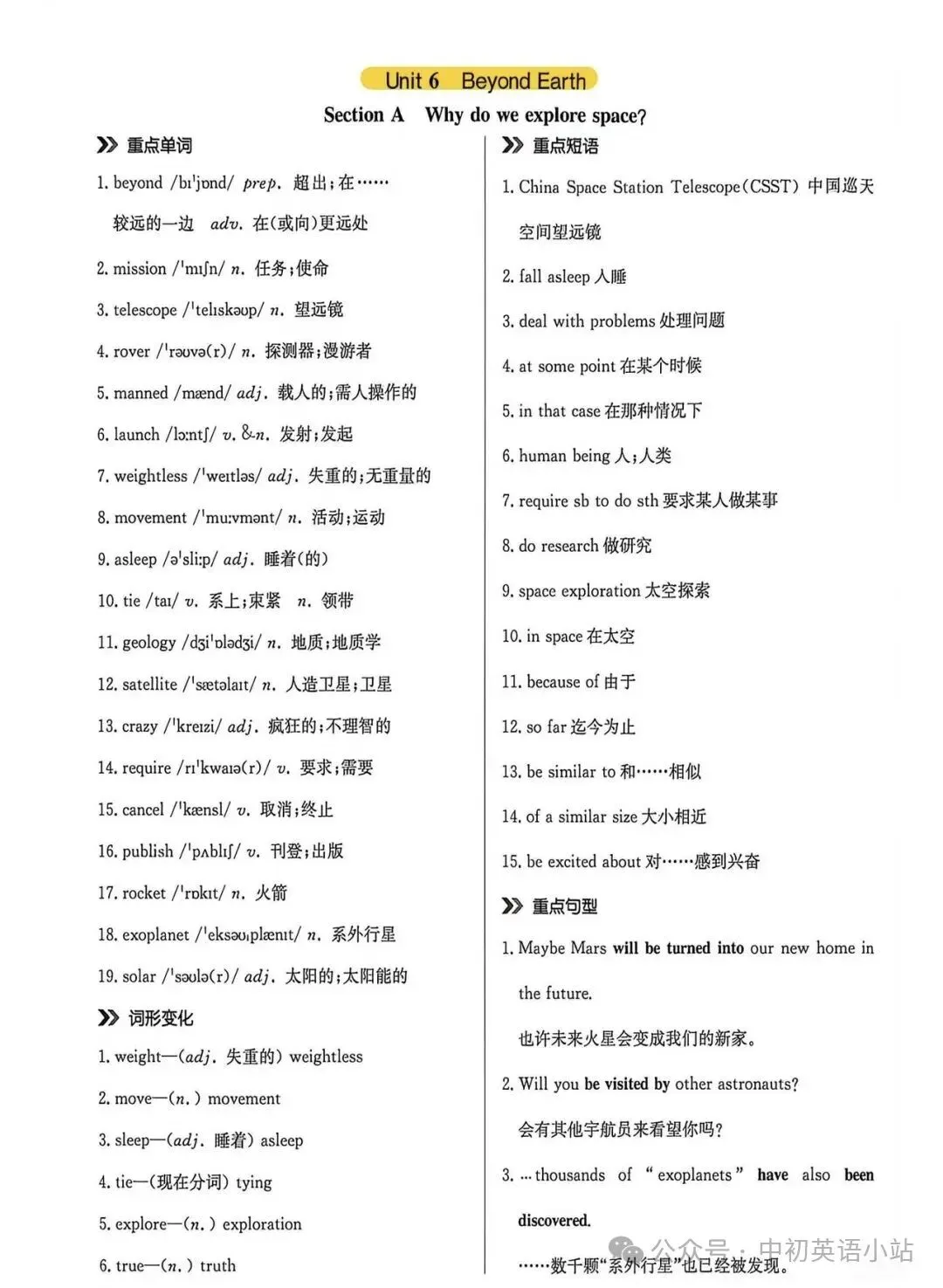 【初三】新人教九年级(上册)Unit 6 重点单词短语句型背诵单-第1张图片-四季读书网