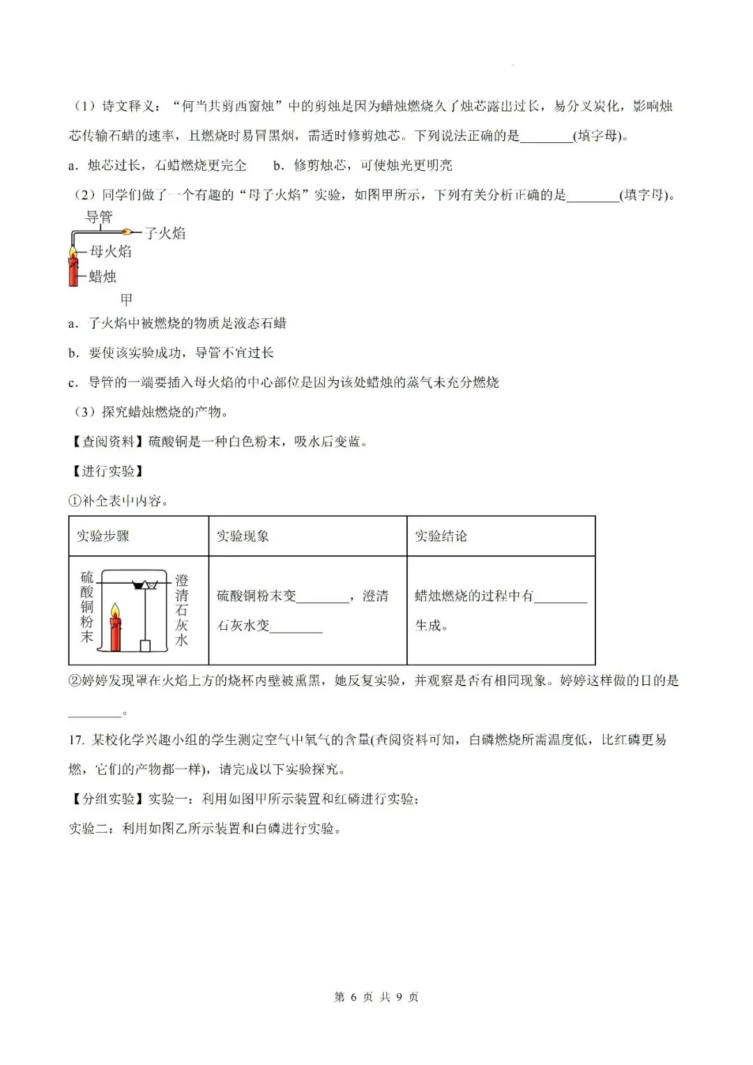 【初三月考】六安市皋城中学2026-2027学年九年级上学期化学定时作业试卷答案(一)-第6张图片-四季读书网