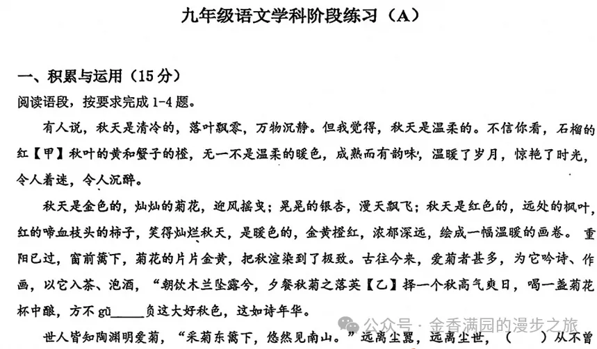 45中学2026九年级语文阶段学习AB试卷《七年级也在其中》-第1张图片-四季读书网