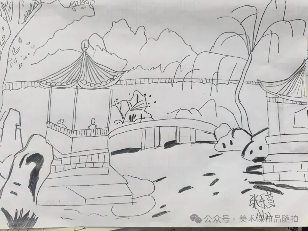 初二2班美术课堂作品《叠山理水》-第24张图片-四季读书网