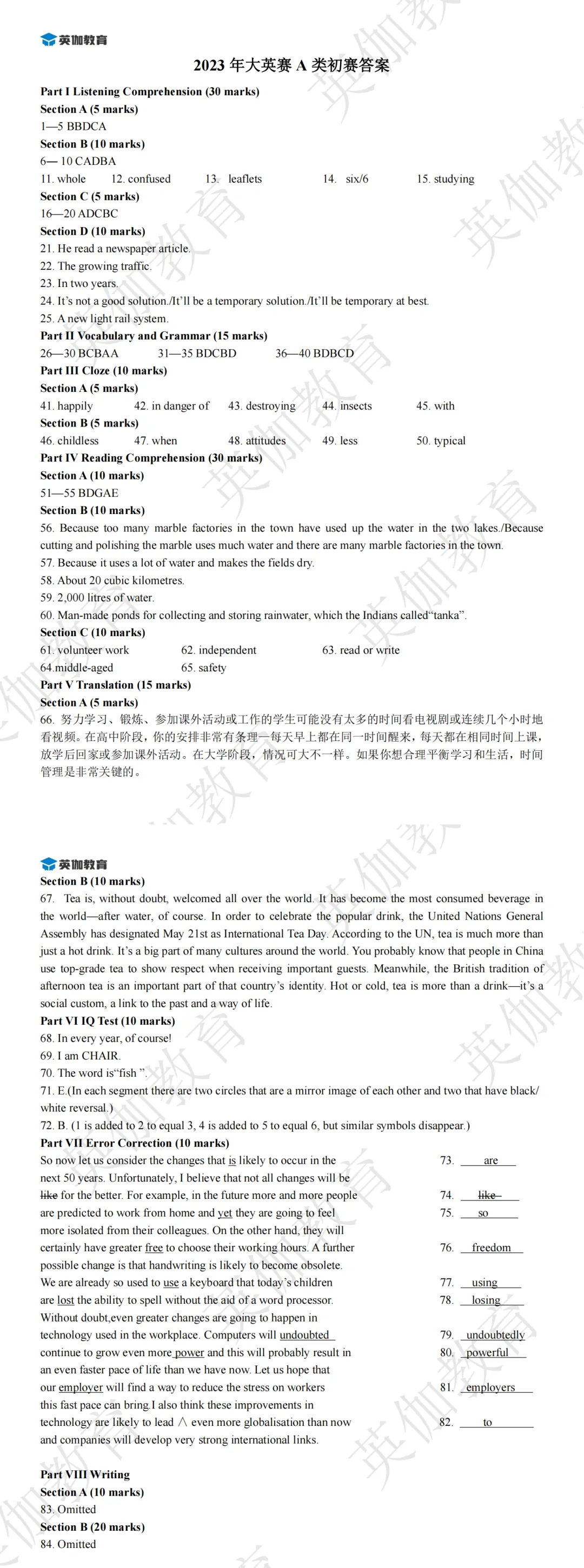 2023全国大学生英语竞赛真题试卷(A、B、C、D类)+答案解析-第1张图片-四季读书网