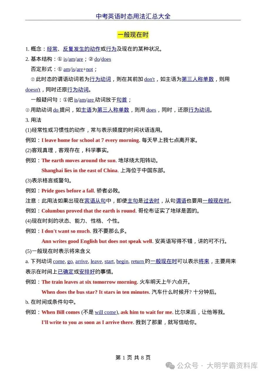 初中英语|中考英语时态用法汇总大全(完整版可打印)-第1张图片-四季读书网 初中英语|中考英语时态用法汇总大全(完整版可打印)-第1张图片-四季读书网