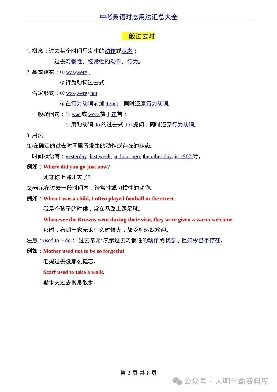 初中英语|中考英语时态用法汇总大全(完整版可打印)-第2张图片-四季读书网 初中英语|中考英语时态用法汇总大全(完整版可打印)-第2张图片-四季读书网