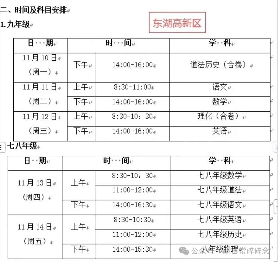 家长速查!武汉10区期中考时间出炉,你家孩子哪天考?-第3张图片-四季读书网 家长速查!武汉10区期中考时间出炉,你家孩子哪天考?-第3张图片-四季读书网