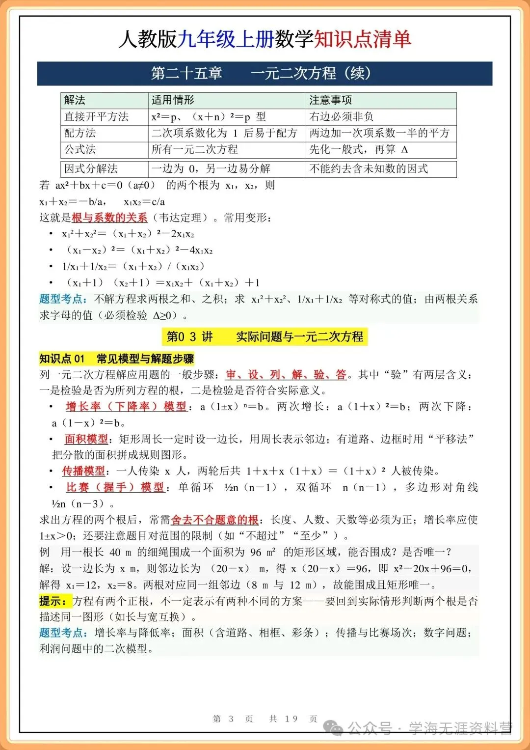 初三2026秋九年级数学(人教版)全册核心知识点清单总结,期中期末必背!-第4张图片-四季读书网