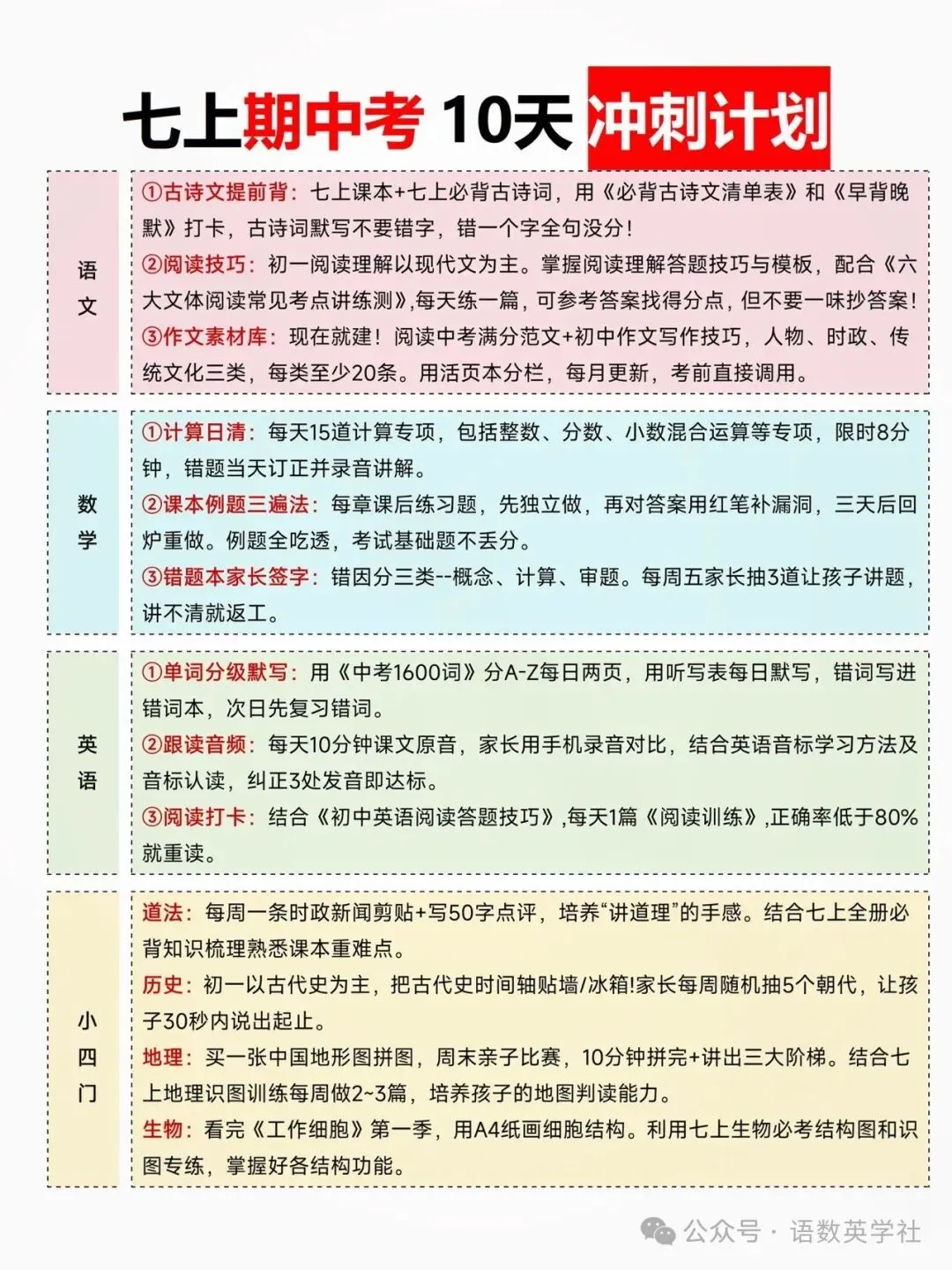 2026年新版七年级上册全科期中考10天冲刺复习计划,可打印电子版!-第1张图片-四季读书网 2026年新版七年级上册全科期中考10天冲刺复习计划,可打印电子版!-第1张图片-四季读书网