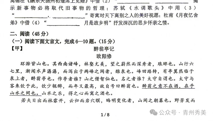 87中学2026-2027九年级语文试卷-第2张图片-四季读书网