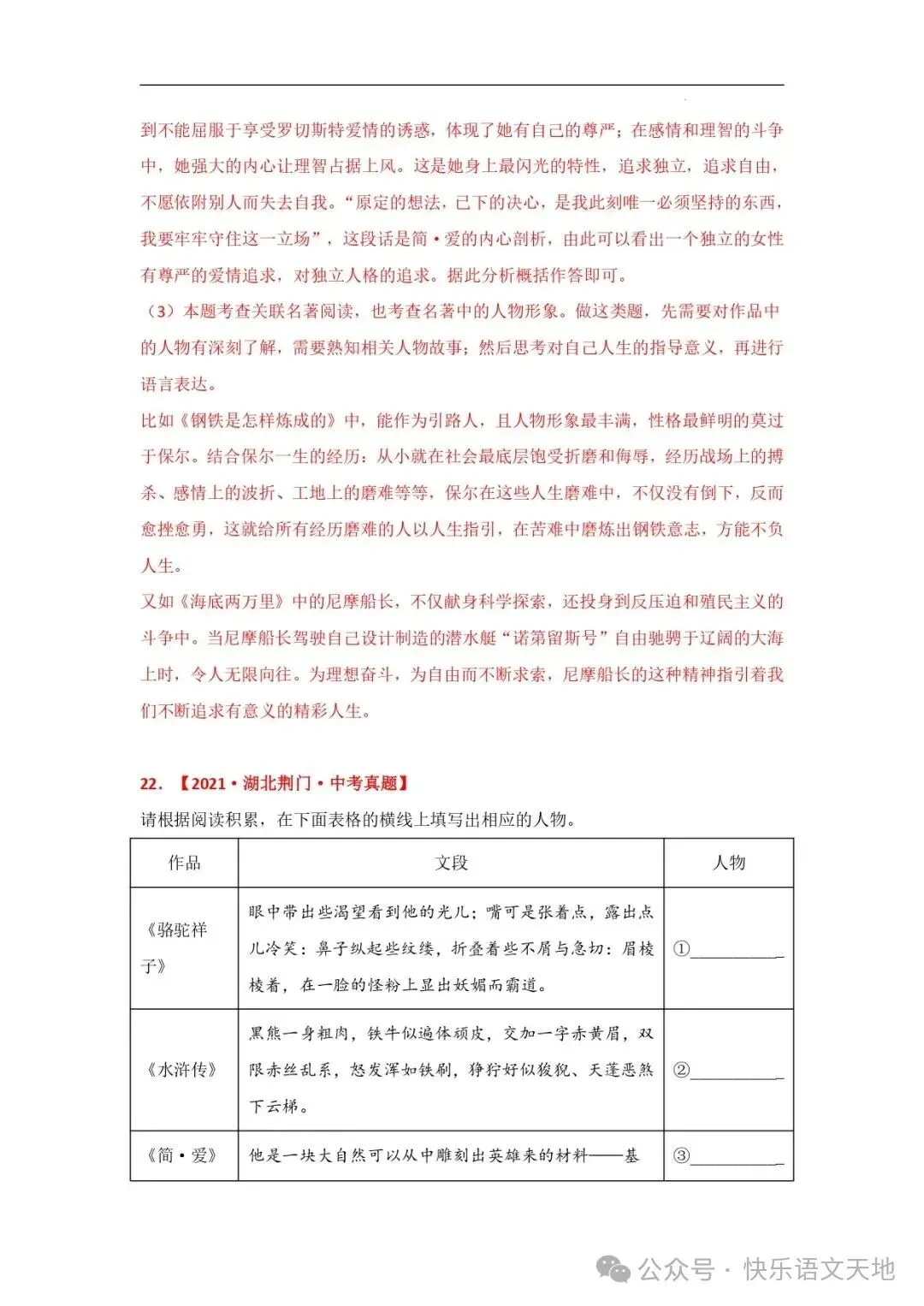 九上语文名著《简·爱 》中考真题及典题训练(解析版)-第25张图片-四季读书网 九上语文名著《简·爱 》中考真题及典题训练(解析版)-第25张图片-四季读书网