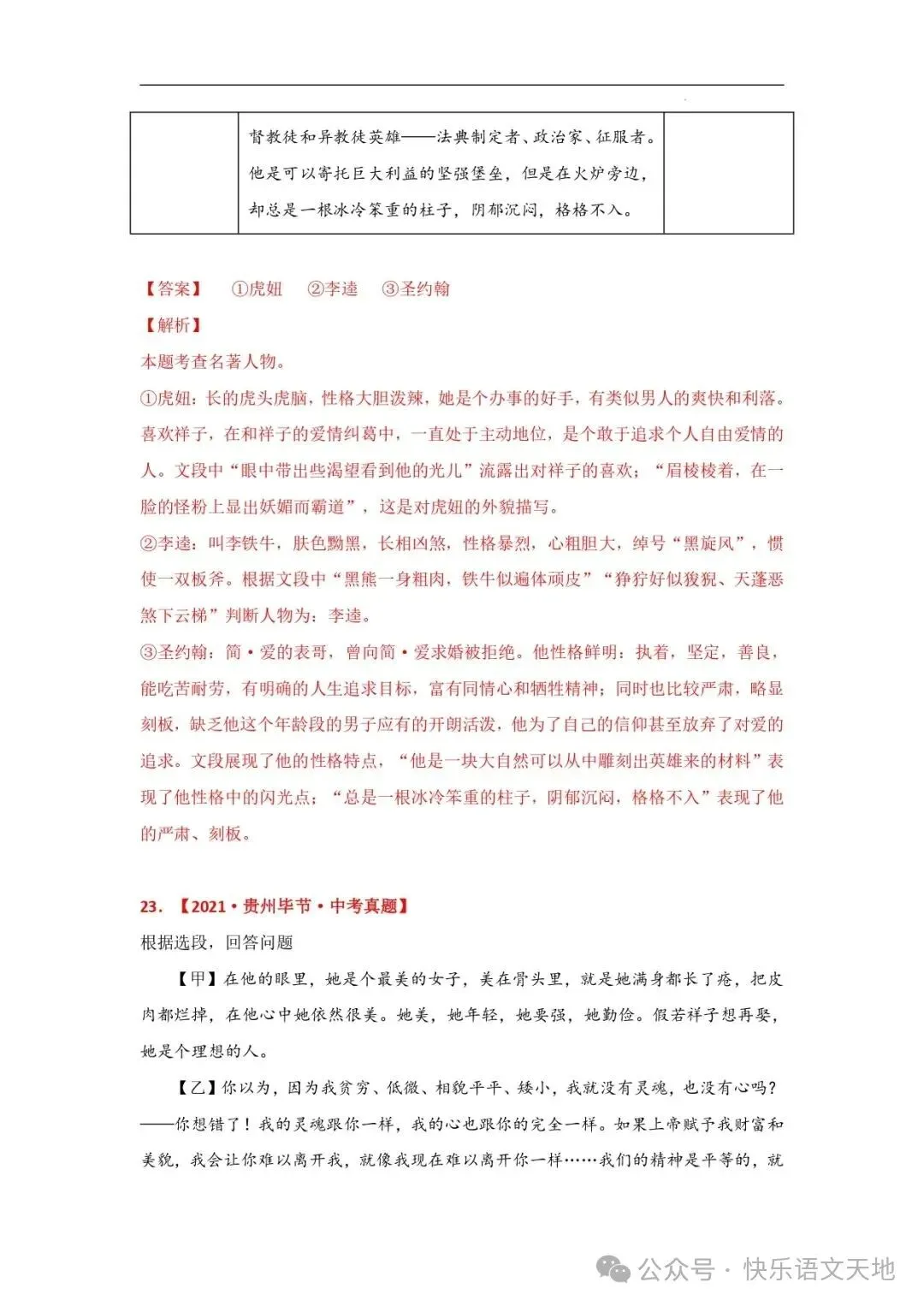 九上语文名著《简·爱 》中考真题及典题训练(解析版)-第26张图片-四季读书网 九上语文名著《简·爱 》中考真题及典题训练(解析版)-第26张图片-四季读书网