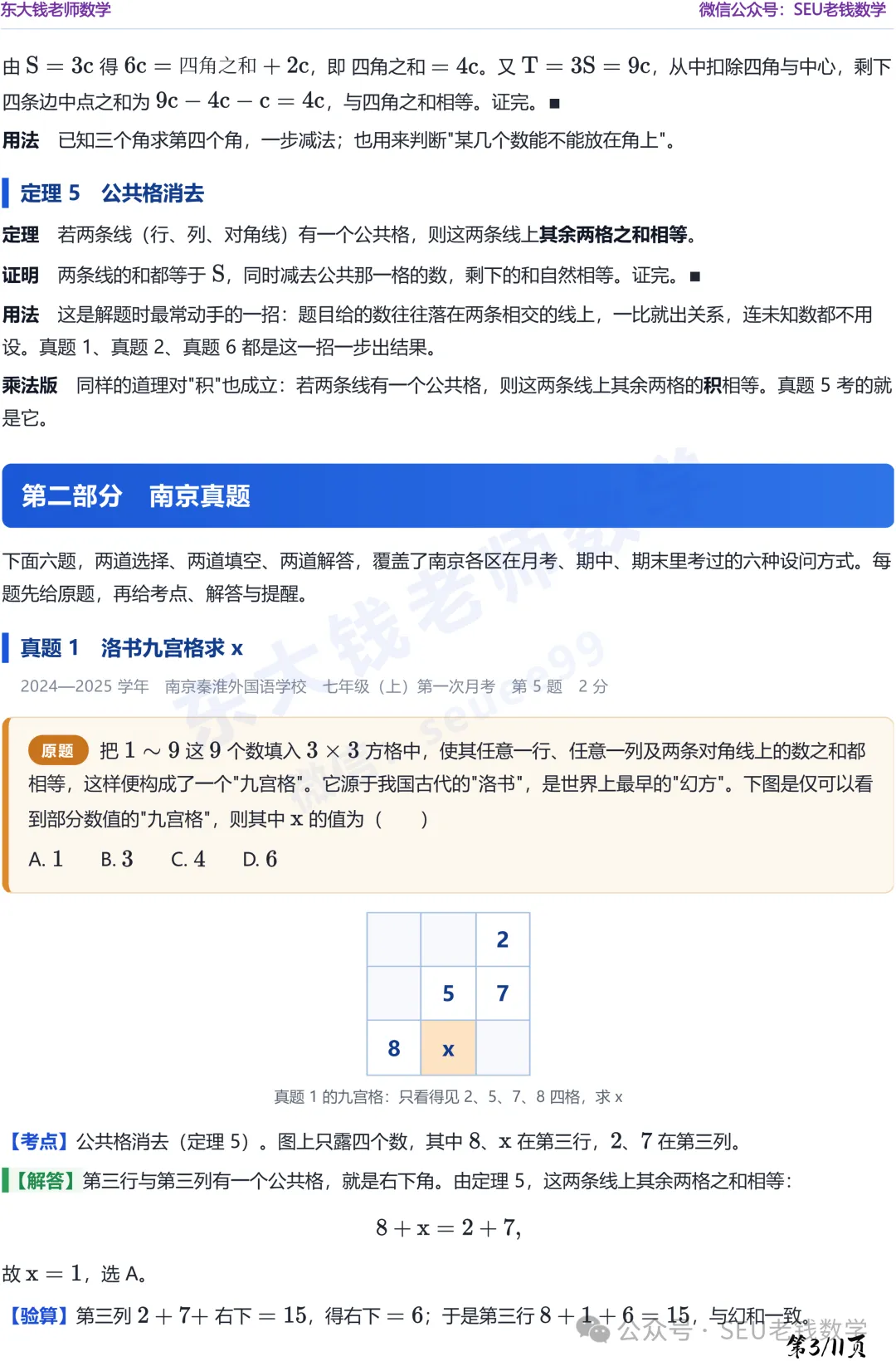 (初一数学)期中热点问题-三阶幻方解题策略-第4张图片-四季读书网