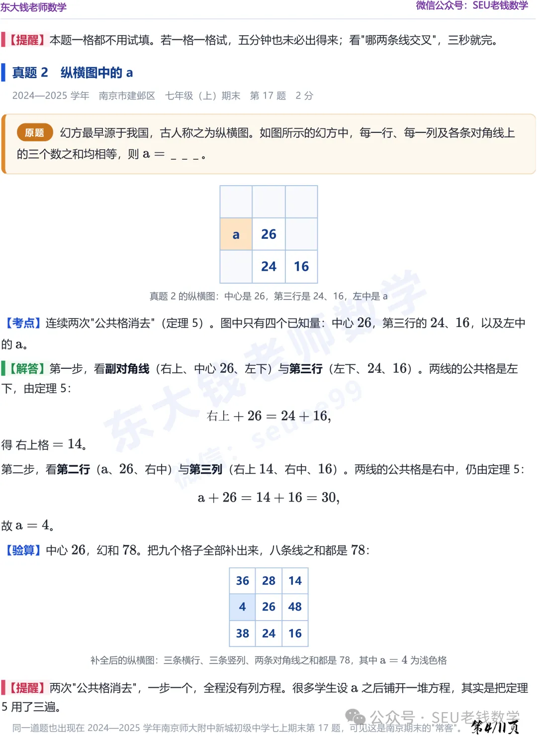(初一数学)期中热点问题-三阶幻方解题策略-第5张图片-四季读书网