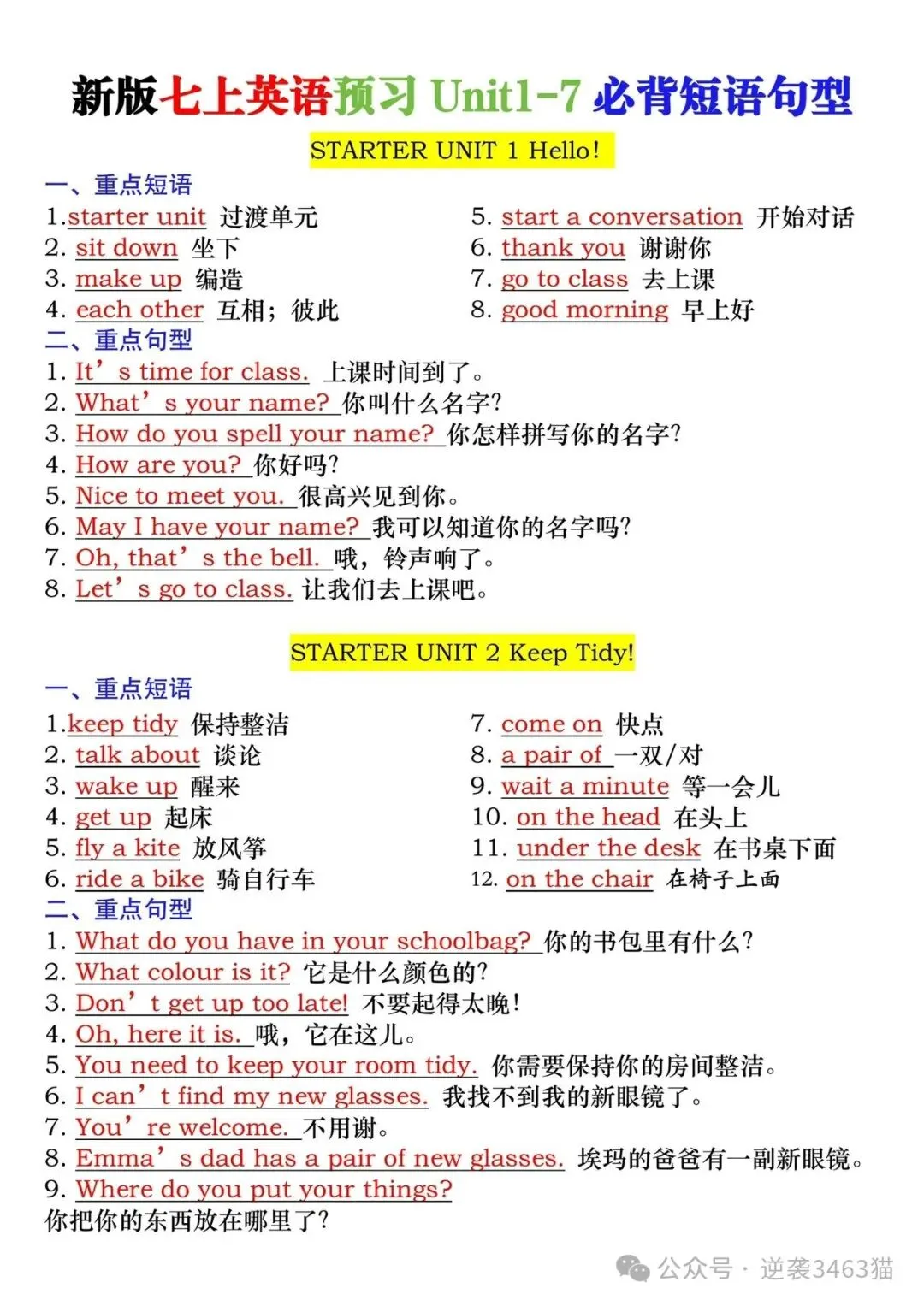 备战中考|七上英语必背短语句型汇总-第1张图片-四季读书网